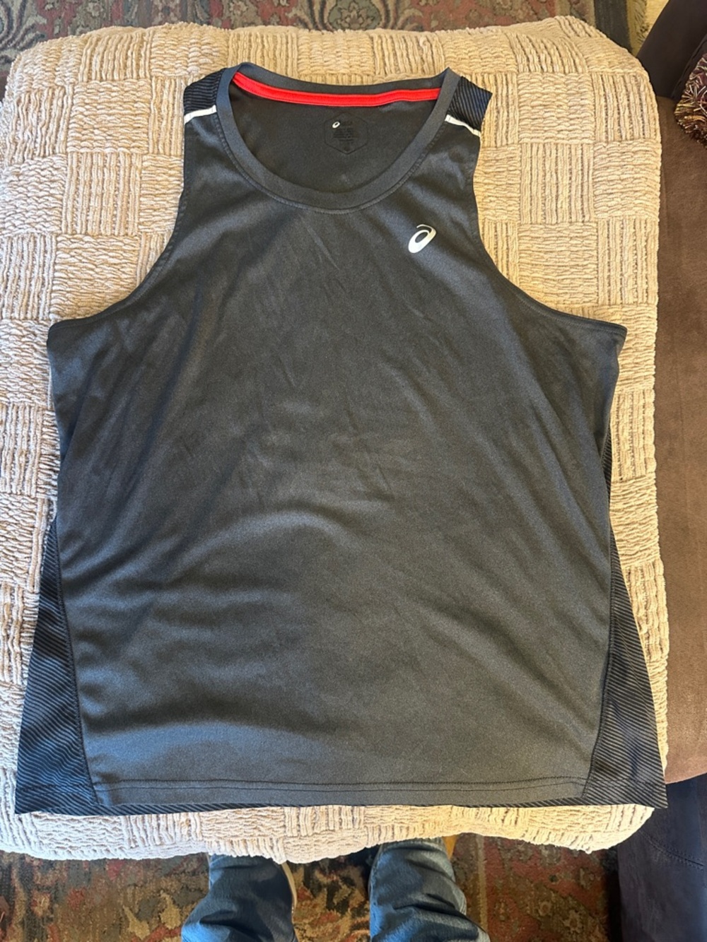 Asics Black Running Tank with Red Neck Trim